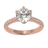 Cathedral Six Prong Solitaire Ring French Cut Pavè