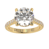 Cathedral Hidden Halo Elongated Round Cut Diamond, French Cut Pavé sides