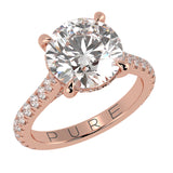 Cathedral Hidden Halo Elongated Round Cut Diamond, French Cut Pavé sides