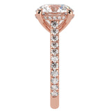 Cathedral Hidden Halo Elongated Round Cut Diamond, French Cut Pavé sides
