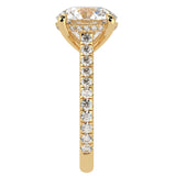 Cathedral Hidden Halo Elongated Round Cut Diamond, French Cut Pavé sides