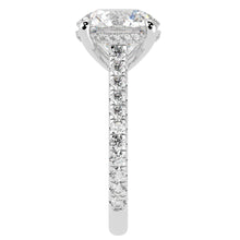Cathedral Hidden Halo Elongated Round Cut Diamond, French Cut Pavé sides