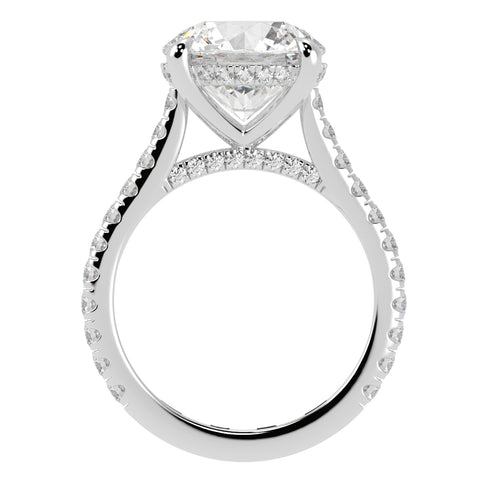 Cathedral Hidden Halo Elongated Round Cut Diamond, French Cut Pavé sides