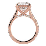 Cathedral Hidden Halo Elongated Round Cut Diamond, French Cut Pavé sides