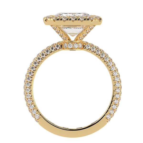 Emerald Cut Diamond Halo Three Row Pavé