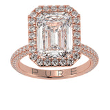 Emerald Cut Diamond Halo Three Row Pavé