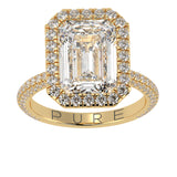 Emerald Cut Diamond Halo Three Row Pavé
