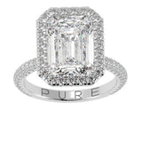 Emerald Cut Diamond Halo Three Row Pavé