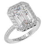 Emerald Cut Diamond Halo Three Row Pavé