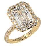 Emerald Cut Diamond Halo Three Row Pavé