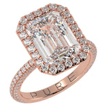 Emerald Cut Diamond Halo Three Row Pavé