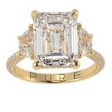 Emerald Three Stone Diamond Three Row Pavé Ring