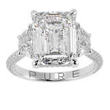 Emerald Three Stone Diamond Three Row Pavé Ring