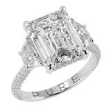 Emerald Three Stone Diamond Three Row Pavé Ring