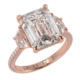 Emerald Three Stone Diamond Three Row Pavé Ring