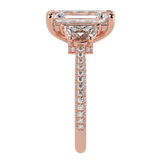 Emerald Three Stone Diamond Three Row Pavé Ring