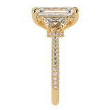 Emerald Three Stone Diamond Three Row Pavé Ring