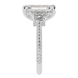 Emerald Three Stone Diamond Three Row Pavé Ring