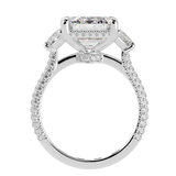 Emerald Three Stone Diamond Three Row Pavé Ring