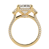 Emerald Three Stone Diamond Three Row Pavé Ring