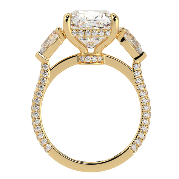 Cushion Three Stone Diamond Three Row Pavé