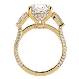 Cushion Three Stone Diamond Three Row Pavé