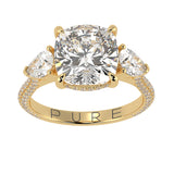 Cushion Three Stone Diamond Three Row Pavé