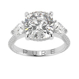 Cushion Three Stone Diamond Three Row Pavé