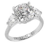 Cushion Three Stone Diamond Three Row Pavé