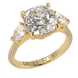 Cushion Three Stone Diamond Three Row Pavé