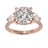 Cushion Three Stone Diamond Three Row Pavé