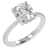 Cushion Brilliant Cut Diamond Hidden Halo French Cut Pavé sides
