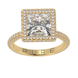 Princess Cut Diamond Halo Three Row Pavé
