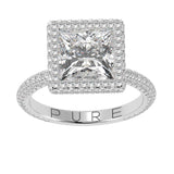 Princess Cut Diamond Halo Three Row Pavé