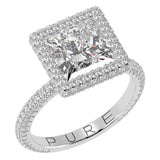 Princess Cut Diamond Halo Three Row Pavé