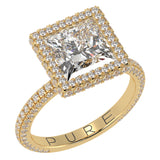 Princess Cut Diamond Halo Three Row Pavé