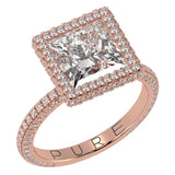 Princess Cut Diamond Halo Three Row Pavé