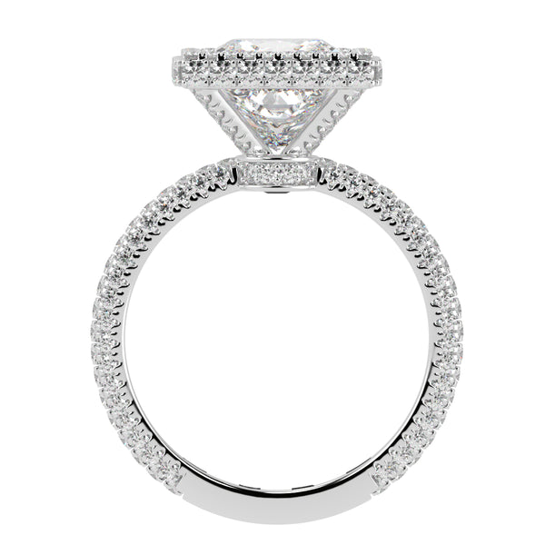 Princess Cut Diamond Halo Three Row Pavé