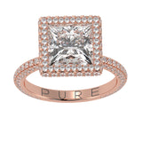 Princess Cut Diamond Halo Three Row Pavé