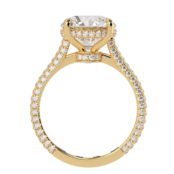 Round Brilliant Cut Diamond Halo Three Row Pavé Ring