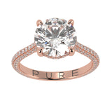 Round Brilliant Cut Diamond Halo Three Row Pavé Ring