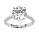 Round Brilliant Cut Diamond Halo Three Row Pavé Ring