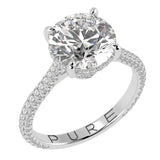Round Brilliant Cut Diamond Halo Three Row Pavé Ring