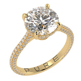 Round Brilliant Cut Diamond Halo Three Row Pavé Ring
