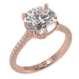 Round Brilliant Cut Diamond Halo Three Row Pavé Ring