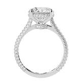 Round Brilliant Cut Diamond Halo Three Row Pavé Ring