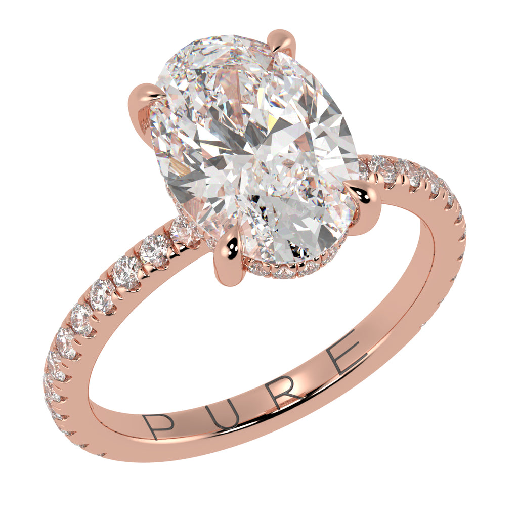 Side Edge Halo Ring & Oval Cut Diamond - Purediamond