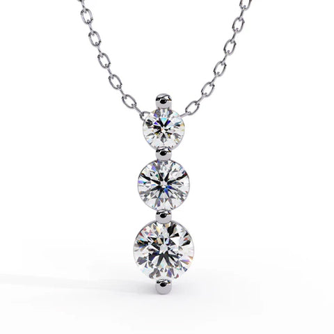 Three in a Row Round Brilliant Lab Grown Diamonds Pendant Halo 1.00 carat.