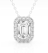 Petite Emerald Lab Grown Diamond Pendant Halo 0.75 carat.