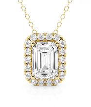 Petite Emerald Lab Grown Diamond Pendant Halo 0.75 carat.